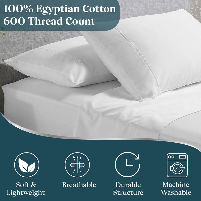 SKY BEDDINGS Split Top King Sheet Set - 100% Cotton, 600 Thread Count Flex Head King Sheets for Sleep Number Bed - 16" Deep Pocket cooling Sheets for Flex Top King Adjustable Bed - Split King/34" Down - White - Image 2
